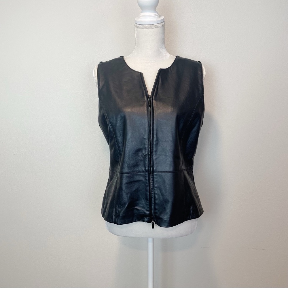 Vintage Melrose Studio Leather Zipper Front Mixed Media Vest Black Size M